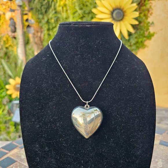 Vintage Y2K Chunky Silver Heart Pendant Necklace - Picture 1 of 2